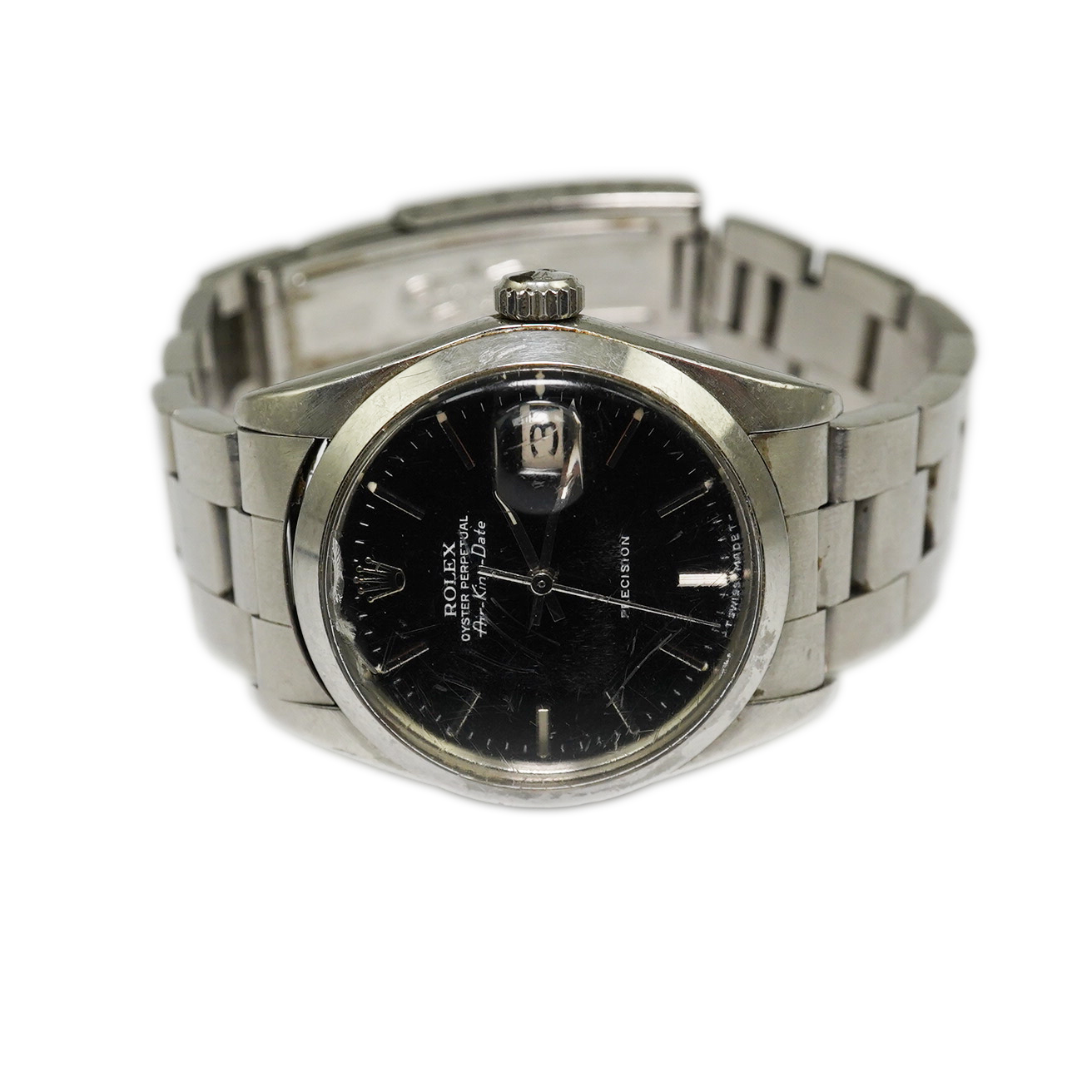 A gentleman's mid 1980's stainless steel Rolex Oyster Perpetual Air-King Date wrist watch, on a stainless steel Rolex bracelet